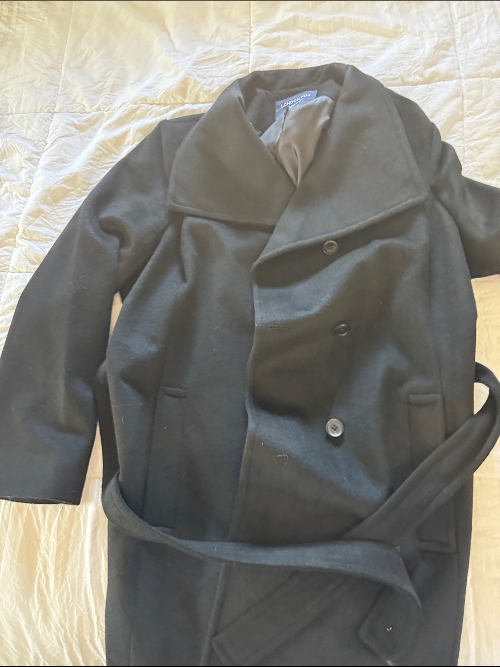 London Fog Men's Black Double-Breasted Wool-Blend Pea Coat